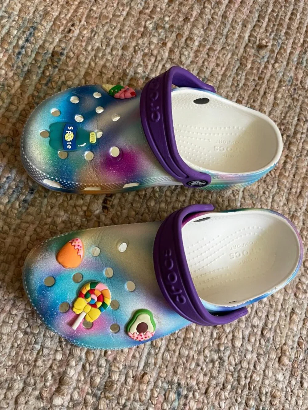 Crocs Jibbitz Purple Blue Rainbow Solarized Tie-Dye Clogs Kids Girls Size C13